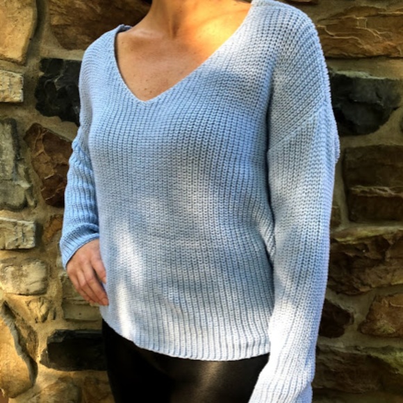 Twist Back Knotted Pullover V neck Sweater NEW! - Picture 4 of 5